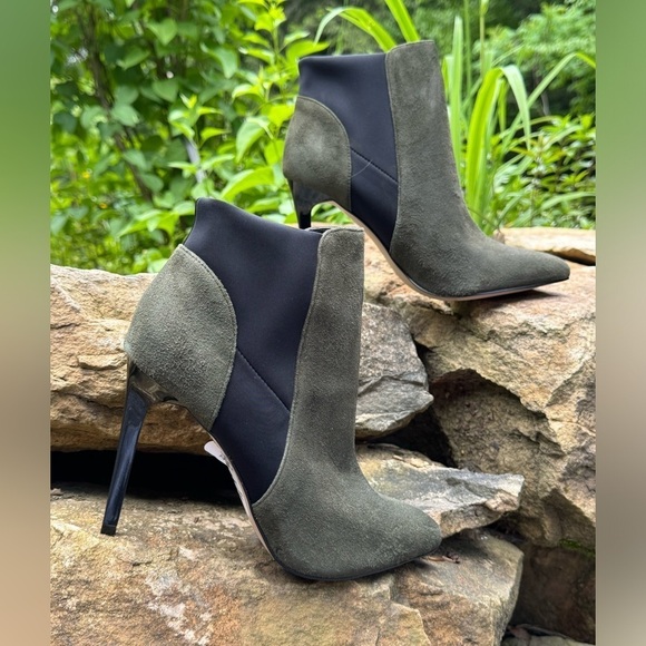 French Connection green black heeled booties 9.5 - Picture 8 of 14